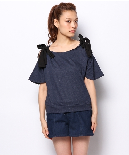 mystic（ミスティック）の「肩リボンプルオーバー（Tシャツ/カットソー・レディース・ベージュ/ネイビー/グレー・ﾌﾘ-）」の7枚目の写真