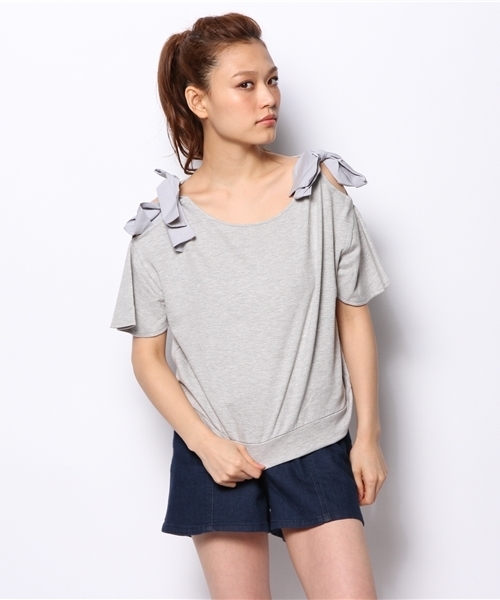 mystic（ミスティック）の「肩リボンプルオーバー（Tシャツ/カットソー・レディース・ベージュ/ネイビー/グレー・ﾌﾘ-）」の6枚目の写真