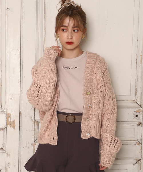 one after another NICE CLAUP（ワンアフターアナザーナイスクラップ）の「色々ボタンロービングニットカーディガン（カーディガン/ボレロ・レディース・アイボリー/グリーン/ミント/ピンクベージュ・FREE）」の4枚目の写真