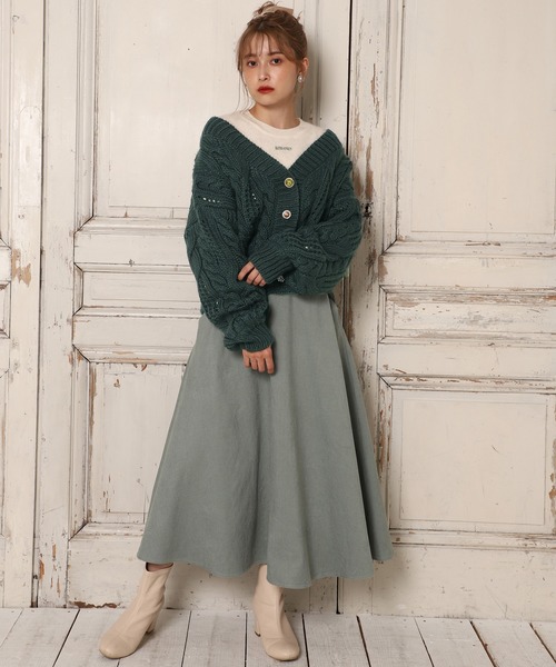 one after another NICE CLAUP（ワンアフターアナザーナイスクラップ）の「色々ボタンロービングニットカーディガン（カーディガン/ボレロ・レディース・アイボリー/グリーン/ミント/ピンクベージュ・FREE）」の6枚目の写真