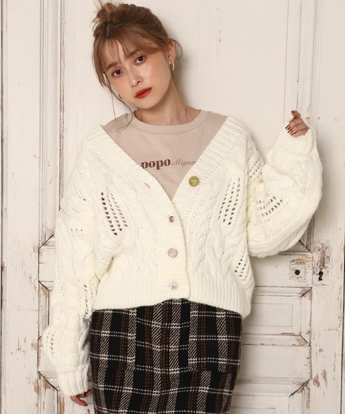 one after another NICE CLAUP（ワンアフターアナザーナイスクラップ）の「色々ボタンロービングニットカーディガン（カーディガン/ボレロ・レディース・アイボリー/グリーン/ミント/ピンクベージュ・FREE）」の16枚目の写真