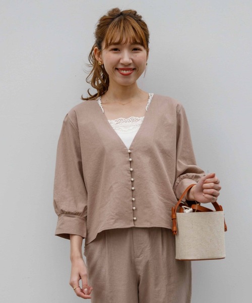 flower（フラワー）の「ネイチャージャケット（ノーカラージャケット・レディース・ピンク/アイボリー・FREE）」の2枚目の写真