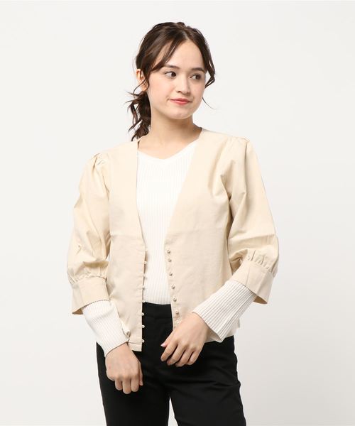 flower（フラワー）の「ネイチャージャケット（ノーカラージャケット・レディース・ピンク/アイボリー・FREE）」の6枚目の写真