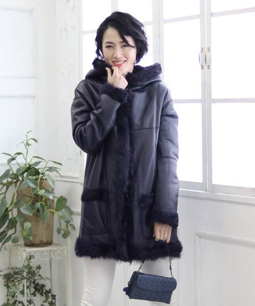 sankyo shokai(サンキョウショウカイ)の「カルガンラムレザーコートリバーシブル(その他アウター・レディース・ネイビー/ブラウン/グレー・M/L)」の3枚目の写真