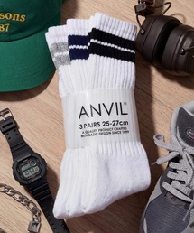 ANVIL(アンヴィル)の「デイリー使いできる3足セットソックス!【ANVIL】3P Crew Socks/3Pパック クルーソックス ANS050 MURS 消臭 パイル 厚手 靴下 ラインソックス(ソックス/靴下)」