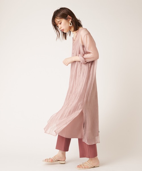 natural couture（ナチュラルクチュール）の「シルキーシアーシャツ（シャツ/ブラウス・レディース・ピンク/アイボリー/キャメル・FREE）」の3枚目の写真