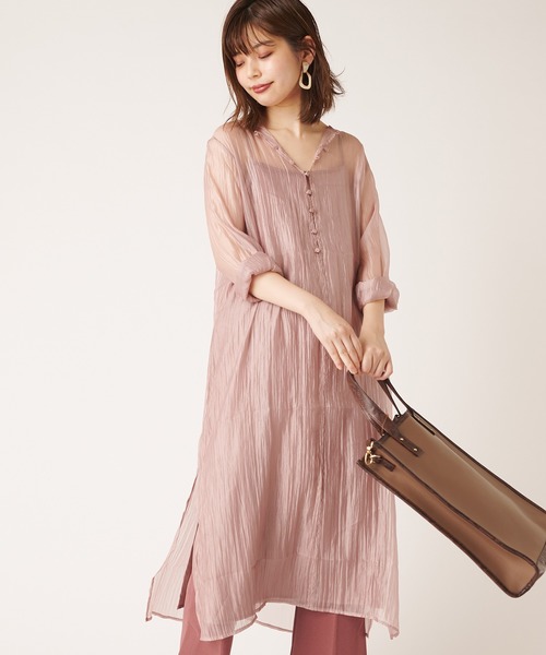 natural couture（ナチュラルクチュール）の「シルキーシアーシャツ（シャツ/ブラウス・レディース・ピンク/アイボリー/キャメル・FREE）」の10枚目の写真