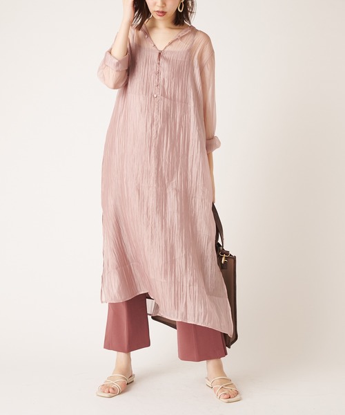 natural couture（ナチュラルクチュール）の「シルキーシアーシャツ（シャツ/ブラウス・レディース・ピンク/アイボリー/キャメル・FREE）」の12枚目の写真