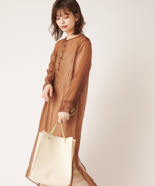 natural couture（ナチュラルクチュール）の「シルキーシアーシャツ（シャツ/ブラウス・レディース・ピンク/アイボリー/キャメル・FREE）」の7枚目の写真