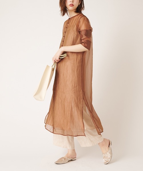 natural couture（ナチュラルクチュール）の「シルキーシアーシャツ（シャツ/ブラウス・レディース・ピンク/アイボリー/キャメル・FREE）」の9枚目の写真