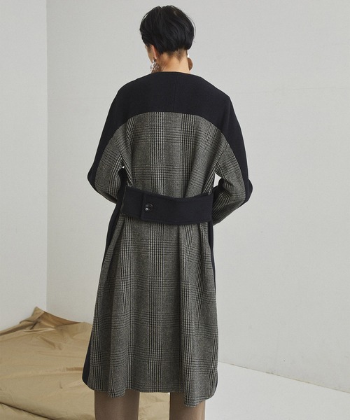 UNITED TOKYO（ユナイテッドトウキョウ）の「バックチェックコート（チェスターコート・レディース・ブラック/グレイッシュベージュ/カーキ・0）」の8枚目の写真