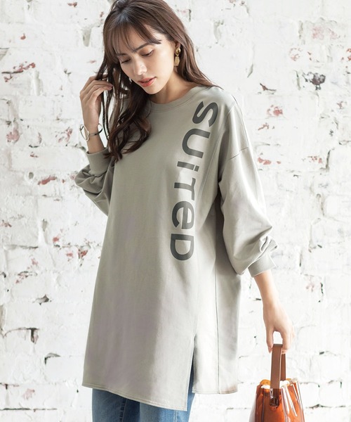 GeeRA(ジーラ)の「ロゴデザインチュニック(Tシャツ/カットソー・レディース・チャコール/サンドグレー/ブラック・LARGE/X-LARGE/MEDIUM)」の1枚目の写真