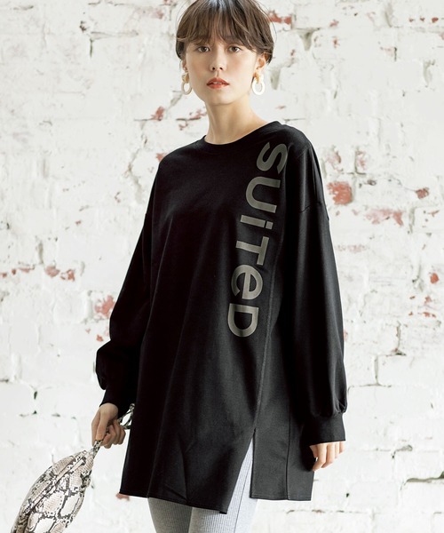 GeeRA(ジーラ)の「ロゴデザインチュニック(Tシャツ/カットソー・レディース・チャコール/サンドグレー/ブラック・LARGE/X-LARGE/MEDIUM)」の2枚目の写真