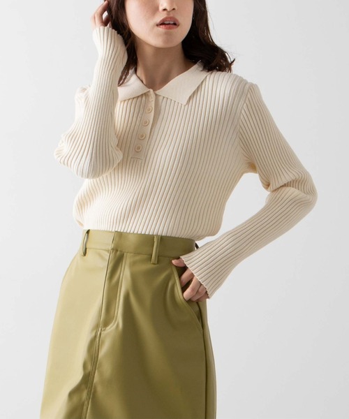 WEGO（ウィゴー）の「WEGO/襟付きリブニット（ニット/セーター・レディース・ブルー/アイボリー・FREE）」の2枚目の写真