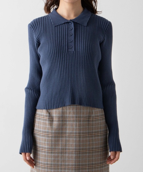 WEGO（ウィゴー）の「WEGO/襟付きリブニット（ニット/セーター・レディース・ブルー/アイボリー・FREE）」の10枚目の写真