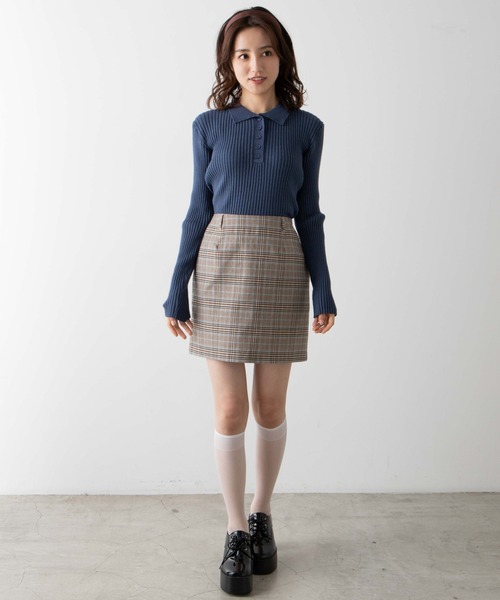 WEGO（ウィゴー）の「WEGO/襟付きリブニット（ニット/セーター・レディース・ブルー/アイボリー・FREE）」の6枚目の写真