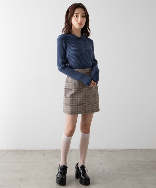 WEGO（ウィゴー）の「WEGO/襟付きリブニット（ニット/セーター・レディース・ブルー/アイボリー・FREE）」の7枚目の写真