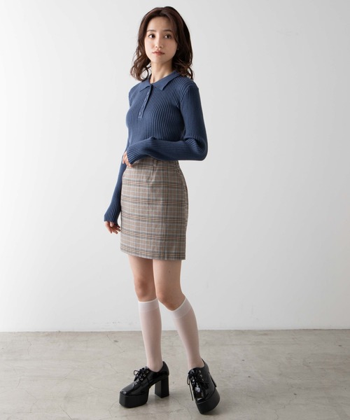 WEGO（ウィゴー）の「WEGO/襟付きリブニット（ニット/セーター・レディース・ブルー/アイボリー・FREE）」の8枚目の写真