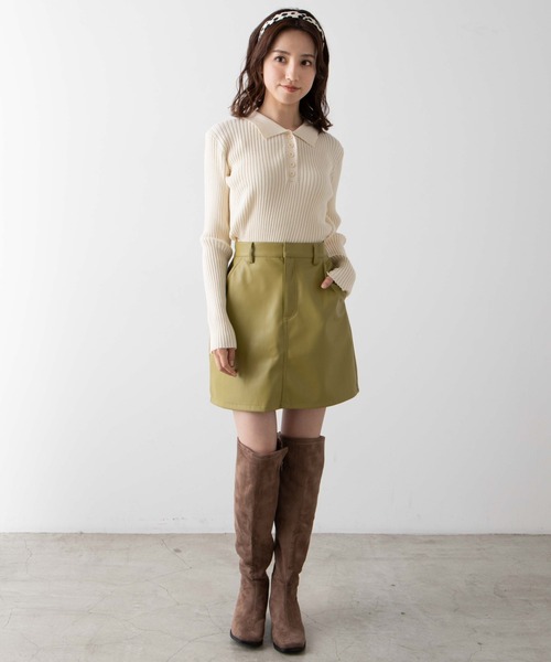 WEGO（ウィゴー）の「WEGO/襟付きリブニット（ニット/セーター・レディース・ブルー/アイボリー・FREE）」の3枚目の写真