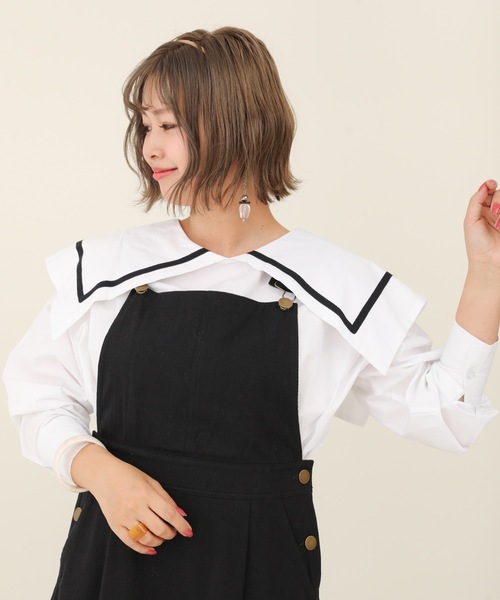 sakishimatokyo（サキシマトーキョー）の「【ZOZO限定】サキシマamp「シンプルセーラーカラーシャツ/ビックカラーデザインボリューム袖ブラウス」（シャツ/ブラウス・レディース・ホワイト/ブラック・FREE）」の2枚目の写真