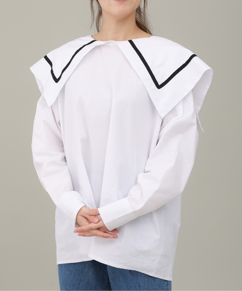 sakishimatokyo（サキシマトーキョー）の「【ZOZO限定】サキシマamp「シンプルセーラーカラーシャツ/ビックカラーデザインボリューム袖ブラウス」（シャツ/ブラウス・レディース・ホワイト/ブラック・FREE）」の4枚目の写真