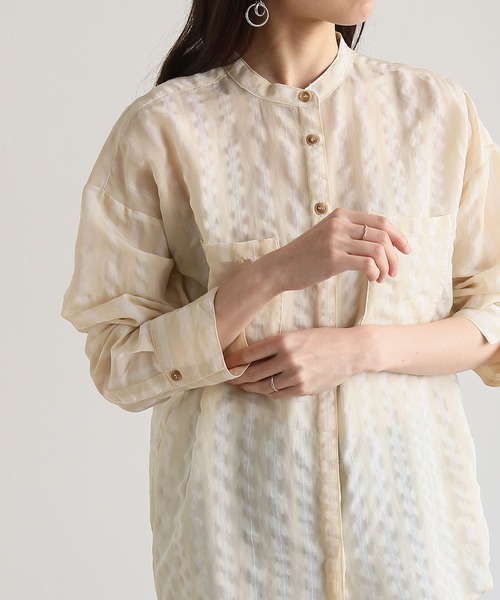 HER CLOSET（ハークローゼット）の「【shemoshelly】バンドカラーワッシャーストライプシアーシャツ（シャツ/ブラウス・レディース・アイボリー/グレイッシュベージュ・M）」の8枚目の写真