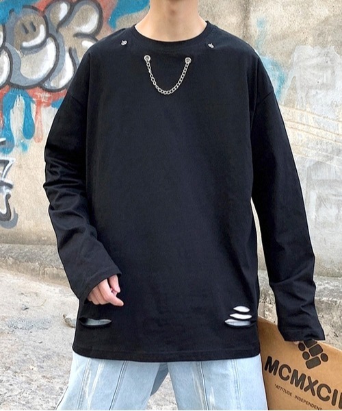 neos(ネオス)の「【neos -addictive design-】ルーズシルエット チェーンデザイン ロングスリーブ Tシャツ(Tシャツ/カットソー・メンズ・ホワイト/ブラック/ピンク/ブルー・MEDIUM/LARGE/X-LARGE)」の8枚目の写真