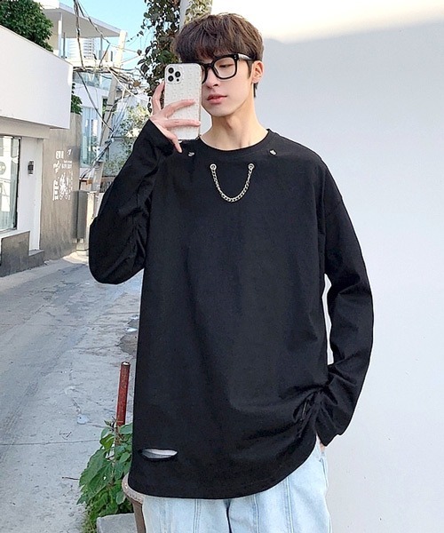 neos(ネオス)の「【neos -addictive design-】ルーズシルエット チェーンデザイン ロングスリーブ Tシャツ(Tシャツ/カットソー・メンズ・ホワイト/ブラック/ピンク/ブルー・MEDIUM/LARGE/X-LARGE)」の15枚目の写真