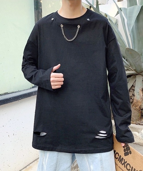 neos(ネオス)の「【neos -addictive design-】ルーズシルエット チェーンデザイン ロングスリーブ Tシャツ(Tシャツ/カットソー・メンズ・ホワイト/ブラック/ピンク/ブルー・MEDIUM/LARGE/X-LARGE)」の12枚目の写真