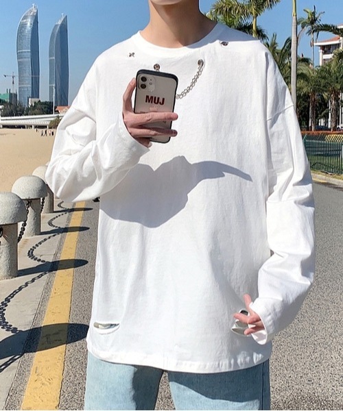neos(ネオス)の「【neos -addictive design-】ルーズシルエット チェーンデザイン ロングスリーブ Tシャツ(Tシャツ/カットソー・メンズ・ホワイト/ブラック/ピンク/ブルー・MEDIUM/LARGE/X-LARGE)」の18枚目の写真