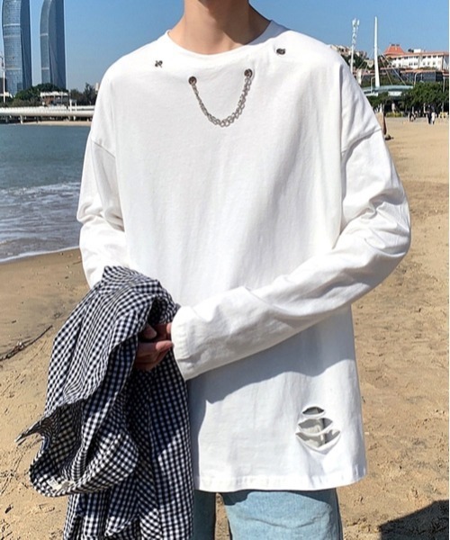 neos(ネオス)の「【neos -addictive design-】ルーズシルエット チェーンデザイン ロングスリーブ Tシャツ(Tシャツ/カットソー・メンズ・ホワイト/ブラック/ピンク/ブルー・MEDIUM/LARGE/X-LARGE)」の11枚目の写真
