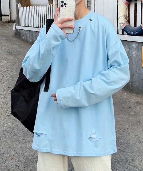 neos(ネオス)の「【neos -addictive design-】ルーズシルエット チェーンデザイン ロングスリーブ Tシャツ(Tシャツ/カットソー・メンズ・ホワイト/ブラック/ピンク/ブルー・MEDIUM/LARGE/X-LARGE)」の22枚目の写真