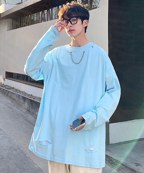 neos(ネオス)の「【neos -addictive design-】ルーズシルエット チェーンデザイン ロングスリーブ Tシャツ(Tシャツ/カットソー・メンズ・ホワイト/ブラック/ピンク/ブルー・MEDIUM/LARGE/X-LARGE)」の6枚目の写真
