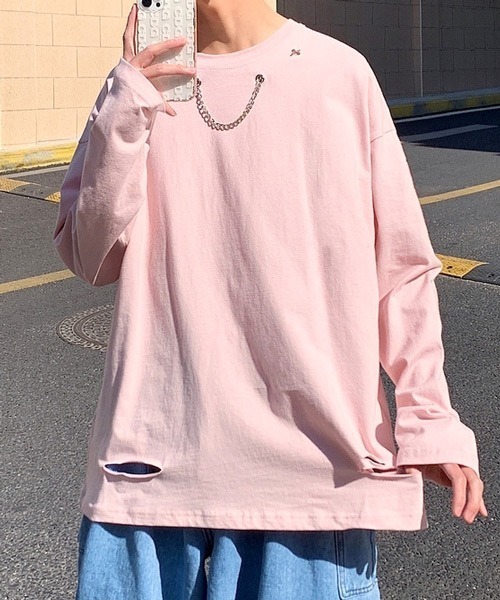 neos(ネオス)の「【neos -addictive design-】ルーズシルエット チェーンデザイン ロングスリーブ Tシャツ(Tシャツ/カットソー・メンズ・ホワイト/ブラック/ピンク/ブルー・MEDIUM/LARGE/X-LARGE)」の9枚目の写真