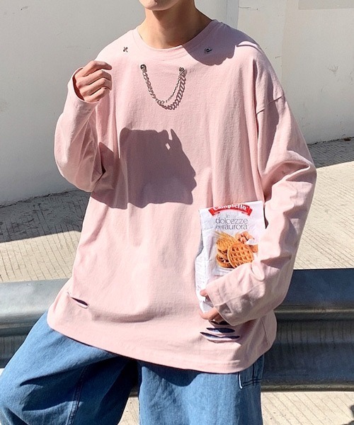 neos(ネオス)の「【neos -addictive design-】ルーズシルエット チェーンデザイン ロングスリーブ Tシャツ(Tシャツ/カットソー・メンズ・ホワイト/ブラック/ピンク/ブルー・MEDIUM/LARGE/X-LARGE)」の13枚目の写真