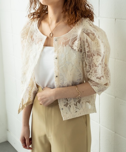 mystic（ミスティック）の「半袖パワショルオーガンジーブラウス（シャツ/ブラウス・レディース・アイボリー/イエロー/ベージュ・FREE）」の11枚目の写真