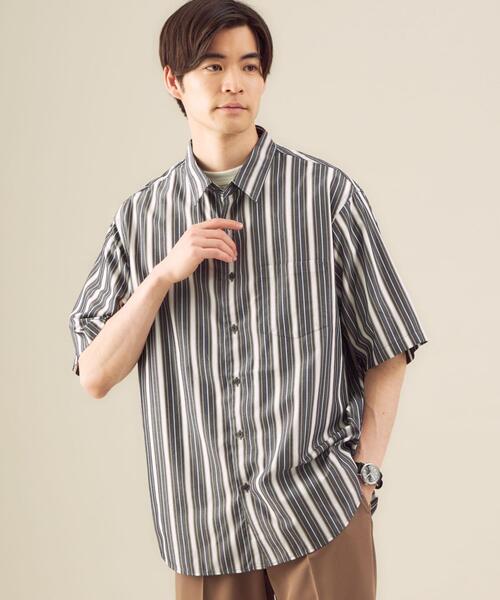 green label relaxing（グリーンレーベルリラクシング）の「OLT CM キュプラエステル ストライプ ジャストルーズ 半袖 シャツ（シャツ/ブラウス・メンズ・ホワイト/ネイビー/ライトブルー・MEDIUM/LARGE/SMALL）」の3枚目の写真