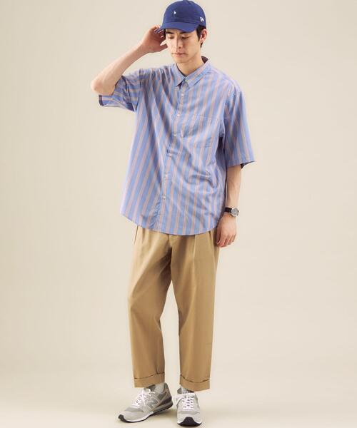 green label relaxing（グリーンレーベルリラクシング）の「OLT CM キュプラエステル ストライプ ジャストルーズ 半袖 シャツ（シャツ/ブラウス・メンズ・ホワイト/ネイビー/ライトブルー・MEDIUM/LARGE/SMALL）」の4枚目の写真