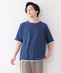 さらっと快適ブロックインレイ フェイクレイヤードクルーネックTシャツ