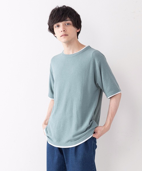 JEANS MATE（ジーンズメイト）の「さらっと快適ブロックインレイ フェイクレイヤードクルーネックTシャツ（Tシャツ/カットソー・メンズ・ベージュ/グリーン/ネイビー・LARGE/MEDIUM/X-LARGE）」の2枚目の写真