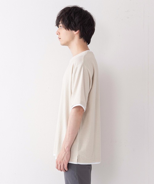 JEANS MATE（ジーンズメイト）の「さらっと快適ブロックインレイ フェイクレイヤードクルーネックTシャツ（Tシャツ/カットソー・メンズ・ベージュ/グリーン/ネイビー・LARGE/MEDIUM/X-LARGE）」の5枚目の写真