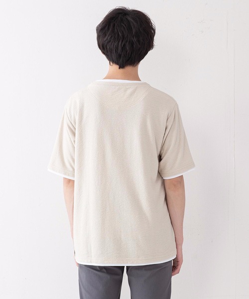 JEANS MATE（ジーンズメイト）の「さらっと快適ブロックインレイ フェイクレイヤードクルーネックTシャツ（Tシャツ/カットソー・メンズ・ベージュ/グリーン/ネイビー・LARGE/MEDIUM/X-LARGE）」の6枚目の写真