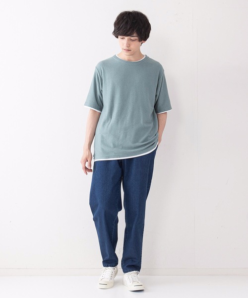 JEANS MATE（ジーンズメイト）の「さらっと快適ブロックインレイ フェイクレイヤードクルーネックTシャツ（Tシャツ/カットソー・メンズ・ベージュ/グリーン/ネイビー・LARGE/MEDIUM/X-LARGE）」の7枚目の写真