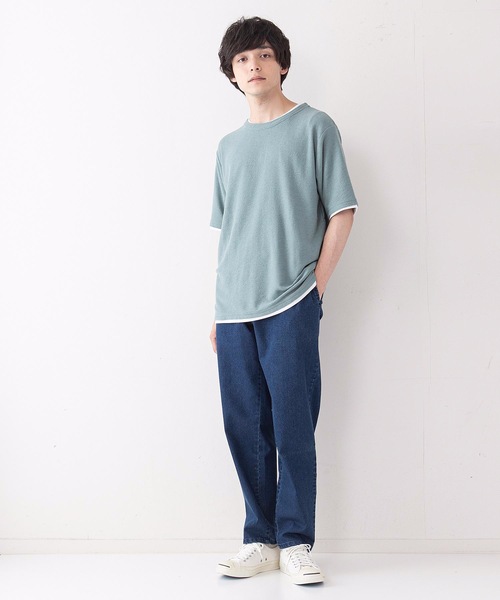 JEANS MATE（ジーンズメイト）の「さらっと快適ブロックインレイ フェイクレイヤードクルーネックTシャツ（Tシャツ/カットソー・メンズ・ベージュ/グリーン/ネイビー・LARGE/MEDIUM/X-LARGE）」の8枚目の写真