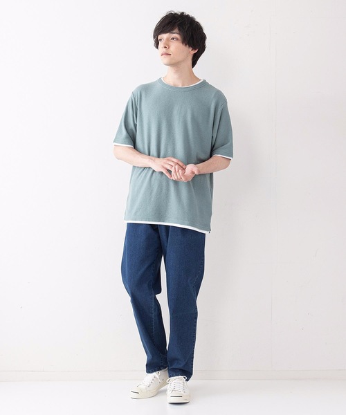 JEANS MATE（ジーンズメイト）の「さらっと快適ブロックインレイ フェイクレイヤードクルーネックTシャツ（Tシャツ/カットソー・メンズ・ベージュ/グリーン/ネイビー・LARGE/MEDIUM/X-LARGE）」の9枚目の写真