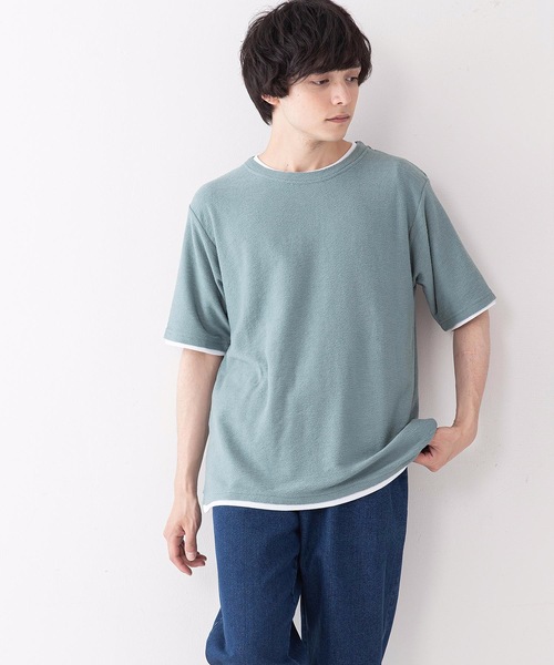 JEANS MATE（ジーンズメイト）の「さらっと快適ブロックインレイ フェイクレイヤードクルーネックTシャツ（Tシャツ/カットソー・メンズ・ベージュ/グリーン/ネイビー・LARGE/MEDIUM/X-LARGE）」の10枚目の写真