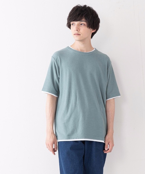 JEANS MATE（ジーンズメイト）の「さらっと快適ブロックインレイ フェイクレイヤードクルーネックTシャツ（Tシャツ/カットソー・メンズ・ベージュ/グリーン/ネイビー・LARGE/MEDIUM/X-LARGE）」の11枚目の写真