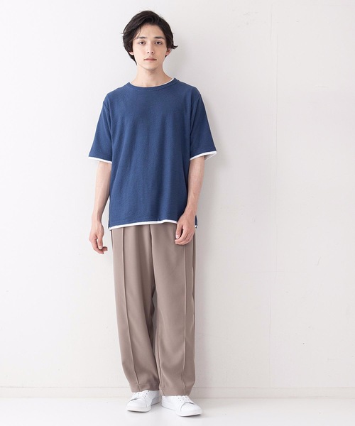 JEANS MATE（ジーンズメイト）の「さらっと快適ブロックインレイ フェイクレイヤードクルーネックTシャツ（Tシャツ/カットソー・メンズ・ベージュ/グリーン/ネイビー・LARGE/MEDIUM/X-LARGE）」の14枚目の写真