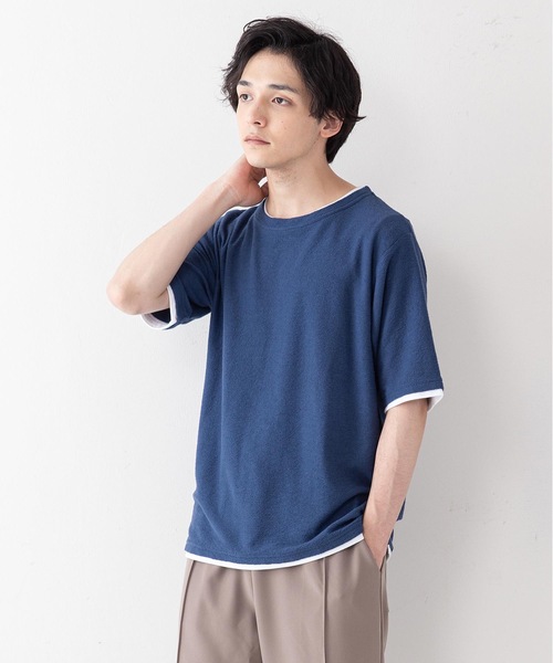 JEANS MATE（ジーンズメイト）の「さらっと快適ブロックインレイ フェイクレイヤードクルーネックTシャツ（Tシャツ/カットソー・メンズ・ベージュ/グリーン/ネイビー・LARGE/MEDIUM/X-LARGE）」の15枚目の写真