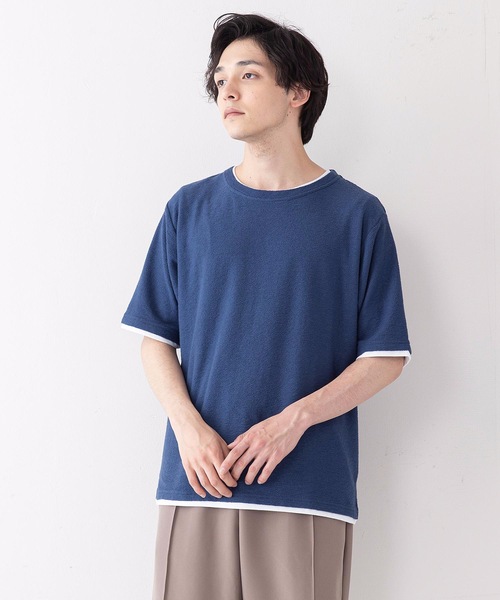 JEANS MATE（ジーンズメイト）の「さらっと快適ブロックインレイ フェイクレイヤードクルーネックTシャツ（Tシャツ/カットソー・メンズ・ベージュ/グリーン/ネイビー・LARGE/MEDIUM/X-LARGE）」の16枚目の写真